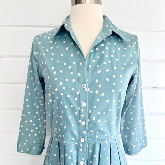 SAMANTHA SUNG Audrey Dress in Seafoam Blue White Dot Print - 4 - Picture 2 of 11